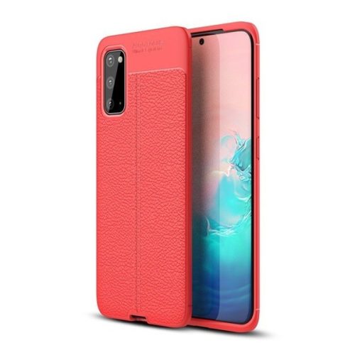 Huawei P Smart Plus (2019), silikónové puzdro, kožený efekt, vzor švov, červené