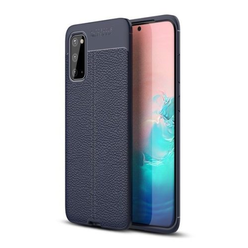 Samsung Galaxy A90 5G SM-A908B, silikónové puzdro, kožený efekt, vzor švov, tmavomodrá