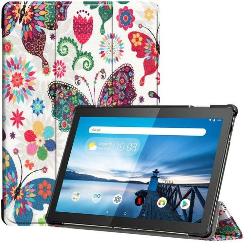 Huawei Mediapad M5 Lite 10.1, puzdro s priečinkom, veľký motýlí vzor, trifold, biela