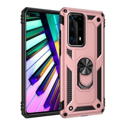 Huawei P Smart Pro (2019) / Y9s (2019), Plastový zadný kryt, stredne odolný proti nárazu, silikónová vnútorná strana, krúžok na držiak telefónu, Defender, ružovo zlatá