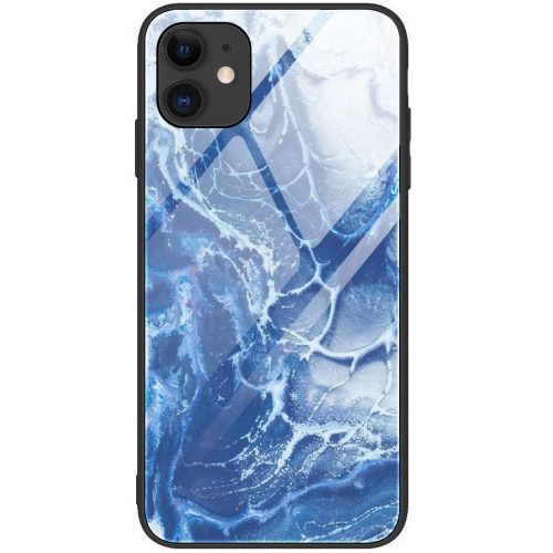 Apple iPhone 11 Pro Max, silikónová ochrana displeja, zadná strana z tvrdeného skla, mramorový vzor, Wooze FutureCover, modrá