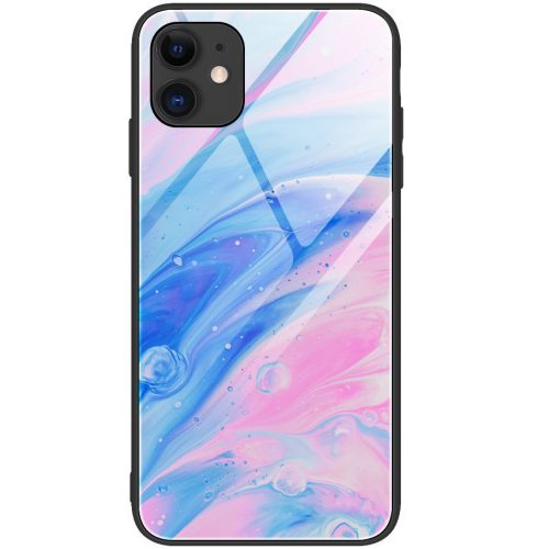 Apple iPhone 6 / 6S, silikónová ochrana obrazovky, zadná strana z tvrdeného skla, mramorový vzor, Wooze FutureCover, ružová/modrá