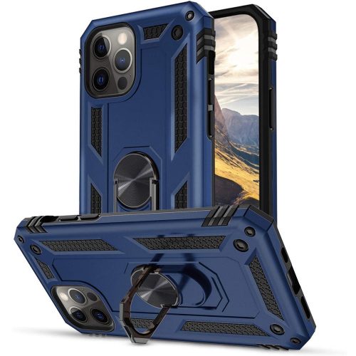 Motorola Moto G9 / G9 Play / E7 Plus, Plastový zadný kryt, stredne odolný proti nárazu, silikónová vnútorná strana, krúžok držiaka telefónu, Defender, tmavomodrý