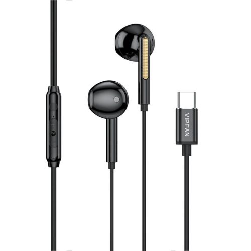Káblové stereo slúchadlá, USB Type-C, mikrofón, tlačidlo nahrávania, ovládanie hlasitosti, Vipfan M11, čierne