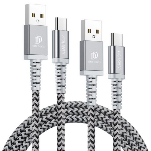 Nabíjací a dátový kábel USB, USB Type-C, 100 cm + 200 cm, 2000 mA, s ochranou proti zlomeniu, rýchle nabíjanie, vzor šnúrky, Dux Ducis K-II Pro, čierny - 2 ks / balenie