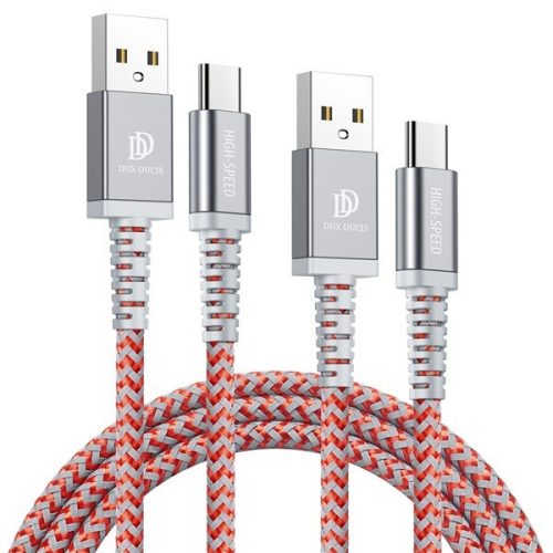 Nabíjací a dátový kábel USB, USB Type-C, 100 cm + 200 cm, 2000 mA, s ochranou proti zlomeniu, rýchle nabíjanie, vzor šnúrky, Dux Ducis K-II Pro, červený - 2ks / balenie