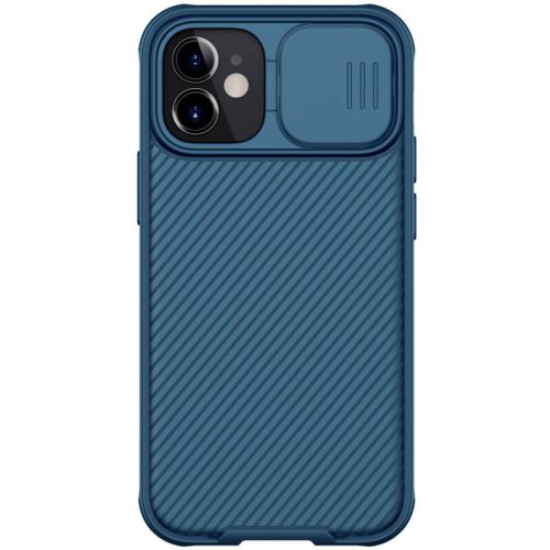 Apple iPhone 12 Mini, plastová zadná strana + silikónový rám, stredne odolná proti nárazu, ochrana fotoaparátu, pruhovaný vzor, Nillkin CamShield Pro, modrá