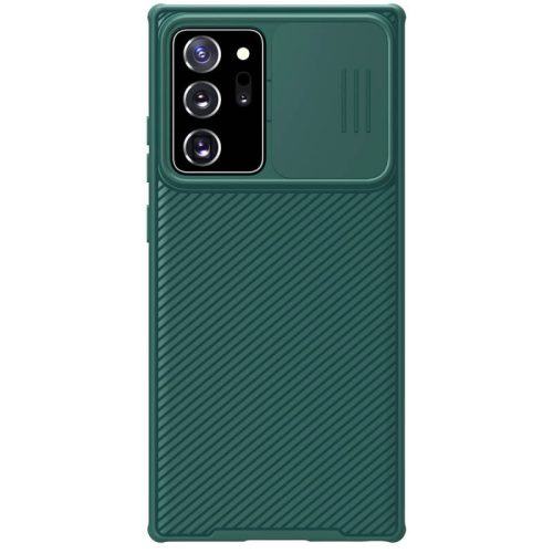 Samsung Galaxy Note 20 Ultra / 20 Ultra 5G SM-N985 / N986, plastový chrbát + silikónový rám, stredne odolný proti nárazu, ochrana fotoaparátu, pruhovaný vzor, Nillkin CamShield Pro, tmavozelená