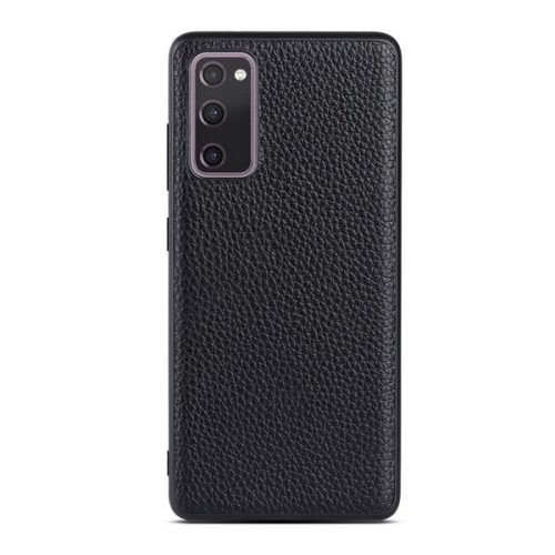 Samsung Galaxy S20 FE / S20 FE 5G SM-G780 / G781, silikónové puzdro, zadná strana z pravej kože, čierne
