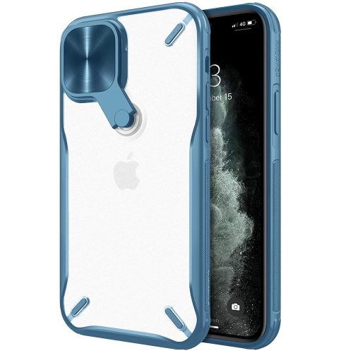 Apple iPhone 12 Mini, plastový chrbát + silikónový rám, stredne odolný proti nárazu, so stojanom, ochrana fotoaparátu, Nillkin Cyclops, priesvitný/modrý
