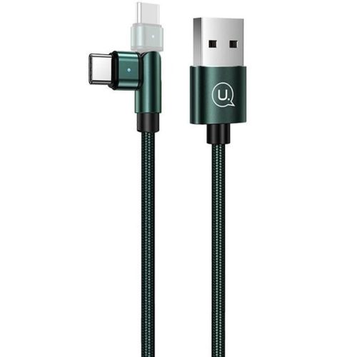 Nabíjací a dátový kábel USB, USB Type-C, 100 cm, 2000 mA, 180-stupňová otočná hlavica, LED, vzor šnúrky, Usams U60, tmavozelená, US-SJ477