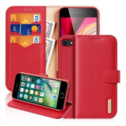 Apple iPhone 7 / 8 / SE (2020) / SE (2022), Puzdro s bočným otváraním, puzdro z pravej kože, stojan, so sponou, Dux Ducis Hivo, červená