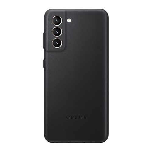 Samsung Galaxy S21 Plus 5G SM-G996, Plastový zadný kryt s koženým chrbtom, čierny, továrenský