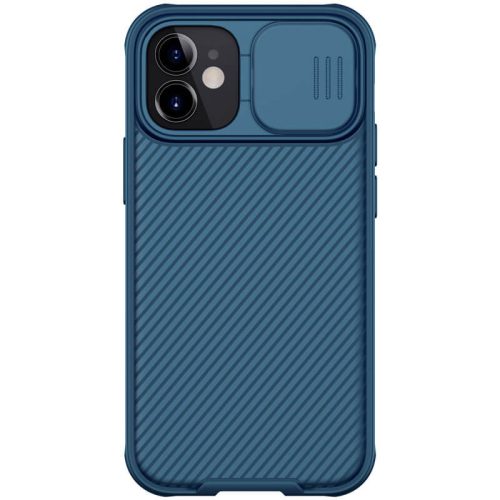 Apple iPhone 12 Mini, plastový chrbát + silikónový rám, stredne odolný proti nárazu, ochrana fotoaparátu, kompatibilný s nabíjačkou Magsafe, pruhovaný vzor, Nillkin CamShield Pro Magnetic, modrá