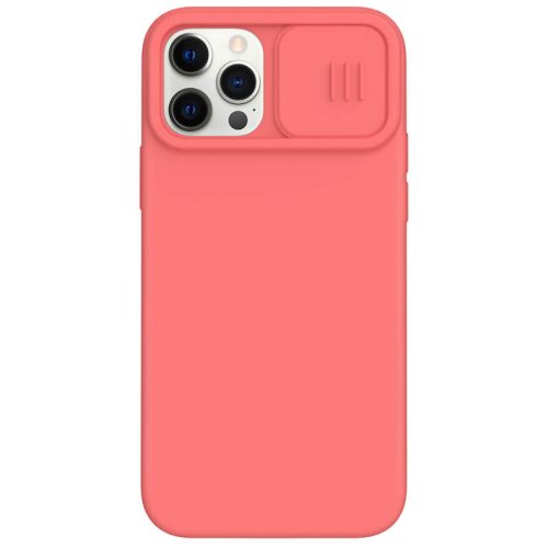 Apple iPhone 12 / 12 Pro, silikónové puzdro, stredne odolné proti nárazu, ochrana fotoaparátu, kompatibilné s nabíjačkou Magsafe, Nillkin CamShield Silky Magnetic, ružová
