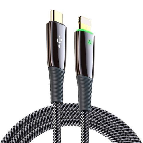 Nabíjací a dátový kábel USB Type-C, Lightning, 300 cm, 5000 mA, s ochranou proti otrasom, LED, rýchle nabíjanie, PD, Dux Ducis K-IV, čierny