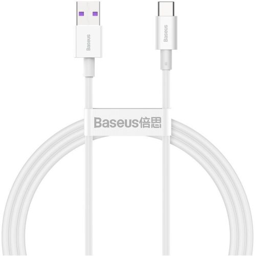 Nabíjací a dátový kábel USB, USB Type-C, 100 cm, 6000 mA, 66 W, s ochranou proti rozbitiu, rýchle nabíjanie, Baseus CATYS-02, biely