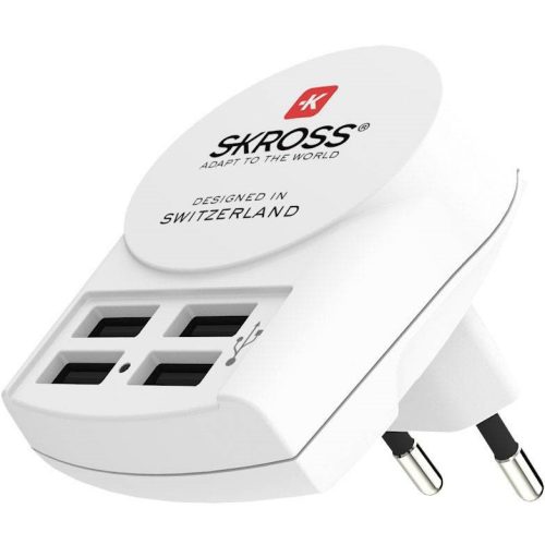Sieťový nabíjací adaptér, 24 W, 4 x zásuvka USB, SKRoss, biely