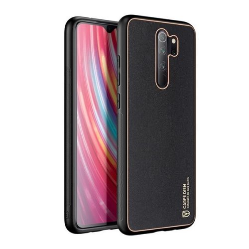 Xiaomi Redmi Note 8 Pro, Plastový zadný kryt + silikónový rám s kovovým efektom, stredne odolný voči nárazom, zadný kryt s koženým efektom, Dux Ducis Yolo, čierny