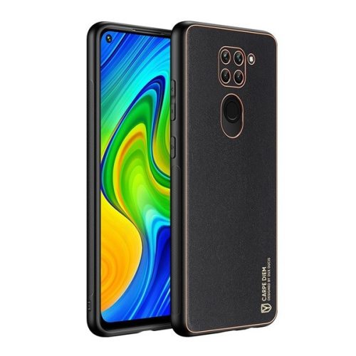 Xiaomi Redmi Note 9 / Redmi 10X 4G, Plastový zadný kryt + silikónový rám s kovovým efektom, stredne odolný voči nárazom, zadný kryt s koženým efektom, Dux Ducis Yolo, čierny