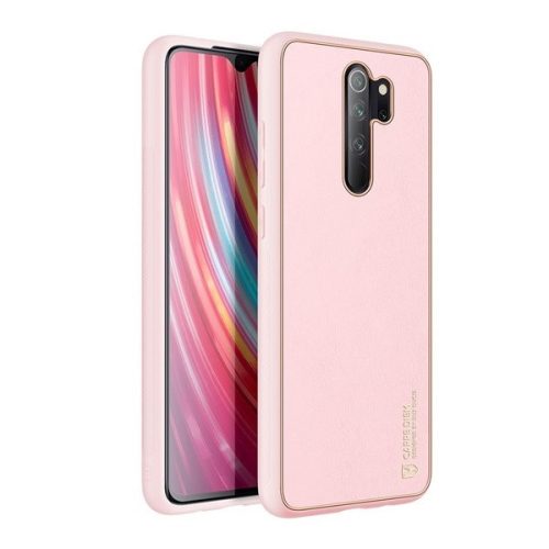 Xiaomi Redmi Note 8 Pro, plastový zadný kryt + silikónový rám s metalickým efektom, stredne odolný voči nárazom, zadný kryt s koženým efektom, Dux Ducis Yolo, ružová