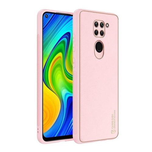 Xiaomi Redmi Note 9 / Redmi 10X 4G, Plastový zadný kryt + silikónový rám s metalickým efektom, stredne odolný voči nárazom, zadný kryt s koženým efektom, Dux Ducis Yolo, ružová