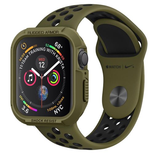 Apple Watch 4-6, SE (44 mm), Watch 7 (45 mm), silikónové nárazuvzdorné ochranné puzdro, bez remienka, Spigen Rugged Armor, zelená