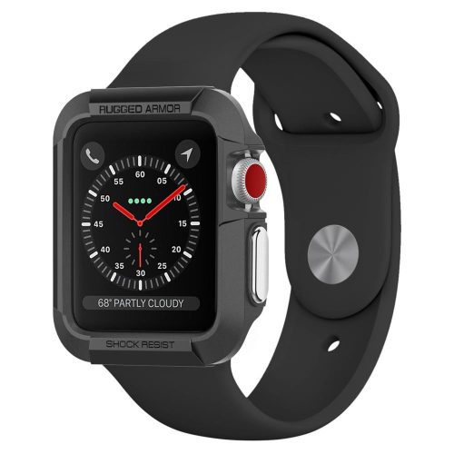 Apple Watch 1-3 (42 mm), silikónové ochranné puzdro, odolné proti nárazu, bez remienka, Spigen Rugged Armor, čierne