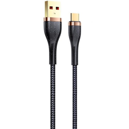 Nabíjací a dátový kábel USB, USB Type-C, 120 cm, 3000 mA, s ochranou proti rozbitiu, rýchle nabíjanie, pozlátené zakončenie, vzor šnúrky, Usams U64, čierny, US-SJ488