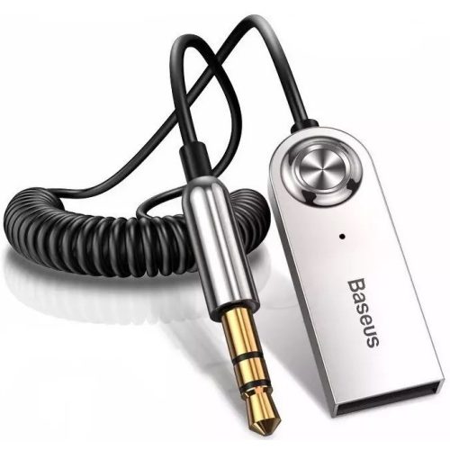 Kábel audio adaptéra Bluetooth, v5.0, 3,5 mm jack, konektor USB, mikrofón, podpora hlasitého odposluchu, so špirálovým káblom, Baseus BA01, čierny