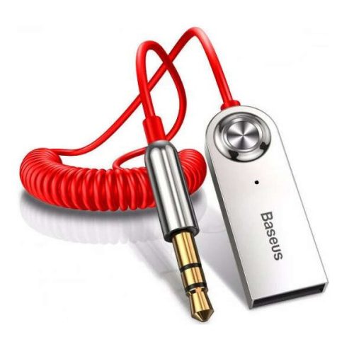 Kábel audio adaptéra Bluetooth, v5.0, 3,5 mm jack, konektor USB, mikrofón, podpora hlasitého odposluchu, so špirálovým káblom, Baseus BA01, červený