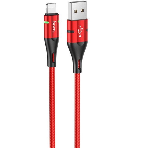 Nabíjací a dátový kábel USB, Lightning, 120 cm, 2400 mA, LED, vzor šnúrky, Hoco U93 Shadow, červený