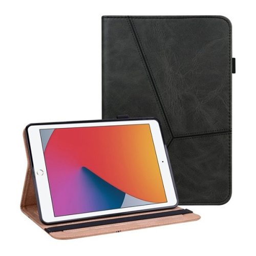 Apple iPad 10.2 (2019 / 2020 / 2021), puzdro s priečinkom, stojan, kožený efekt, čierne, odolné proti oderu