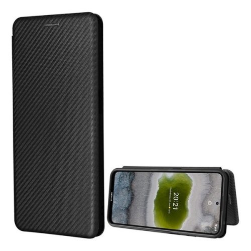 Nokia X10 / X20, Bočné otváracie puzdro, karbónový vzor, čierne