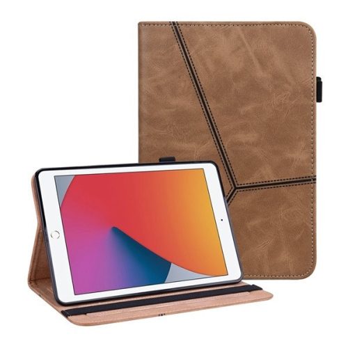 Apple iPad 10.2 (2019 / 2020 / 2021), puzdro s priečinkom, stojan, kožený efekt, brúsené, hnedé