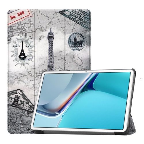 Huawei MatePad 11 (10,95) (2021), puzdro na priečinky, Eiffelova veža, vzor mapy, Trifold, sivé, sivé