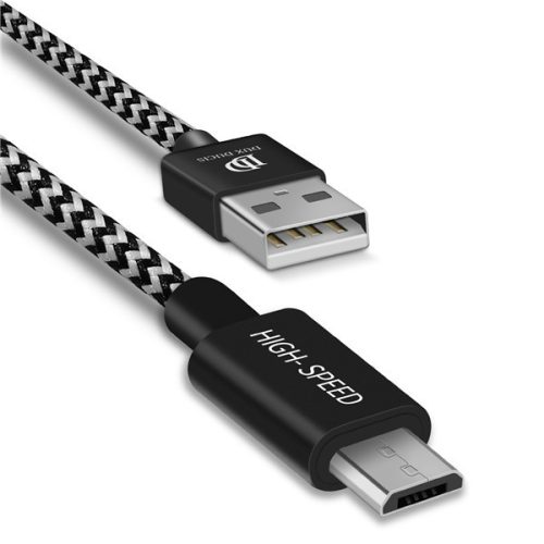 Nabíjací a dátový kábel USB, microUSB, 100 cm, 2100 mA, vzor šnúrky, rýchle nabíjanie, Dux Ducis K-ONE, čierna/biela