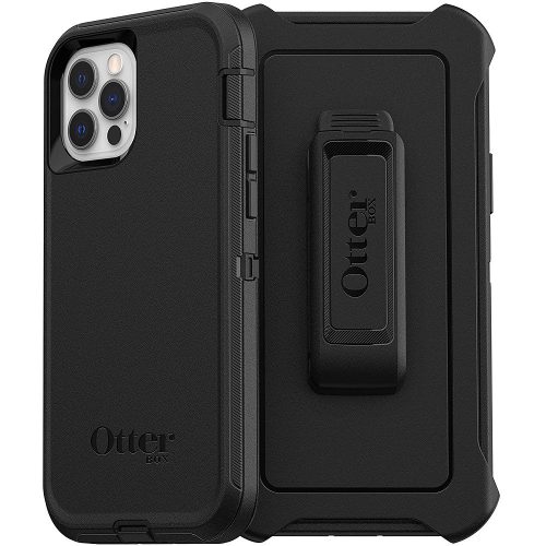 Apple iPhone 12 / 12 Pro, plastový zadný kryt, silikónový interiér, stredne odolný proti nárazu, s klipom na opasok, s podporou, Otterbox Defender, čierny