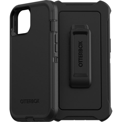 Apple iPhone 13, Plastový zadný kryt, silikónový interiér, stredne odolný proti nárazu, s klipom na opasok, so stojanom, Otterbox Defender, čierny