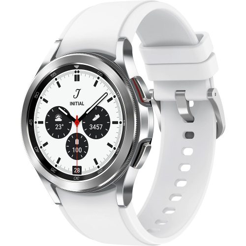 Inteligentné hodinky s Bluetooth, silikónový remienok, rám z nehrdzavejúcej ocele, v5.0, sledovanie aktivity a zdravotného stavu, odolnosť voči vode, reproduktor, Samsung Galaxy Watch 4 Classic (42 mm) SM-R880, strieborná, výrobné