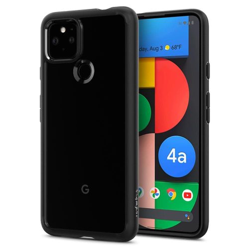 Google Pixel 4a 5G, plastový zadný kryt + silikónový rám, Spigen Ultra Hybrid, priehľadný/čierny