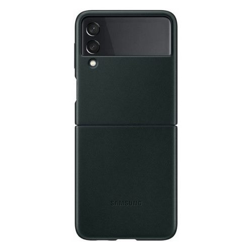 Samsung Galaxy Z Flip3 5G SM-F711B, Plastový zadný kryt, kožený chrbát, tmavozelený, výrobné číslo