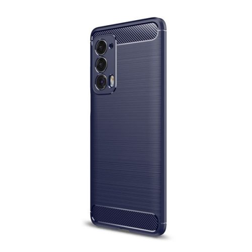 Motorola Edge (2021), silikónové puzdro, stredne odolné proti nárazu, brúsené, karbónový vzor, tmavomodré