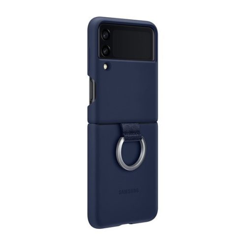 Samsung Galaxy Z Flip3 5G SM-F711B, silikónové puzdro s krúžkom na telefón, tmavomodré, továrenské