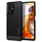 Xiaomi 11T / 11T Pro, silikónové puzdro, Spigen Rugged Armor, karbónový vzor, čierna farba