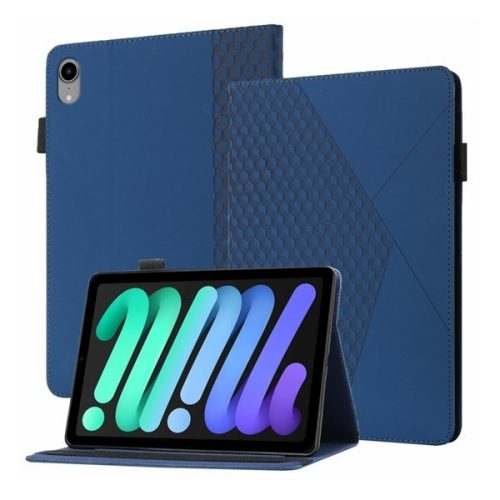 Apple iPad Mini (2021) (8.3), puzdro s priečinkom, stojan, kožený efekt, 3D diamantový vzor, tmavomodrá