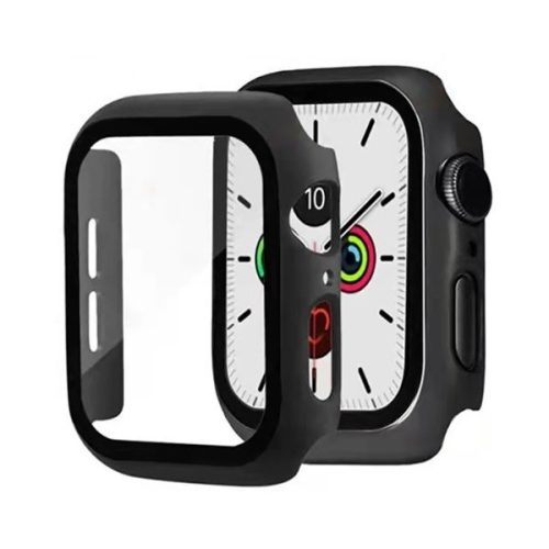 Apple Watch 7 (41 mm), Plastové ochranné puzdro s ochranným sklom na displej, stredne odolné proti nárazu, bez remienka, čierne