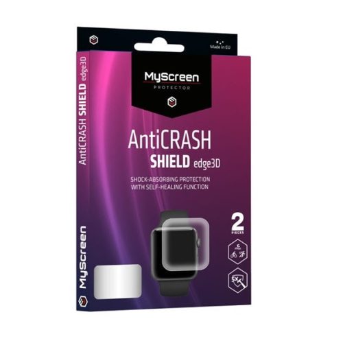 Apple Watch 7 (45 mm), ochranná fólia na displej, nárazuvzdorná fólia (aj na zakrivenú časť!), 3D Full Cover, MyScreen AntiCRASH Shield Edge3D, číra, 2 ks / balenie