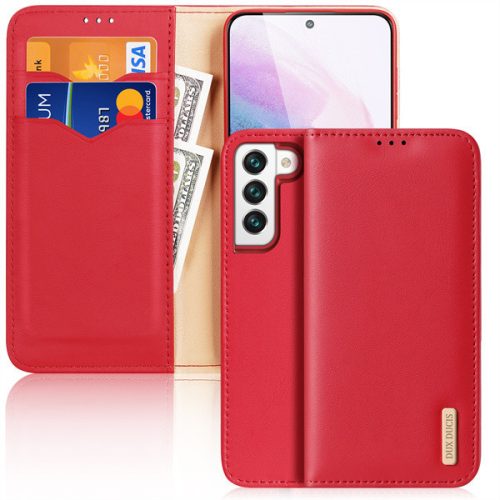 Samsung Galaxy S22 5G SM-S901, Bočné otváracie puzdro, puzdro z pravej kože, stojan, Dux Ducis Hivo, červená