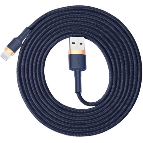 Nabíjací a dátový kábel USB, Lightning, 200 cm, 1500 mA, proti otrasom, vzor šnúrky, Baseus Cafule, CALKLF-CV3, tmavomodrá/zlatá